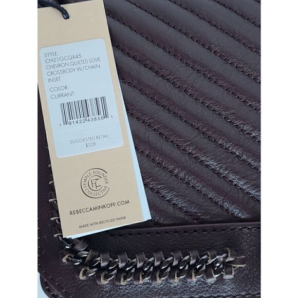 NWT $328 REBECCA MINKOFF Chevron Quilted Love Crossbody Handbag w/Chain Inset - Picture 10 of 13